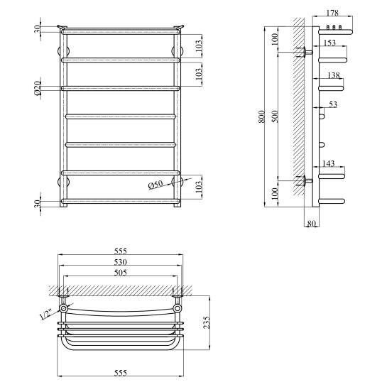 Додаткове фото - Сушарка для рушників водяна Kroner KRP Stern WT800x500-7