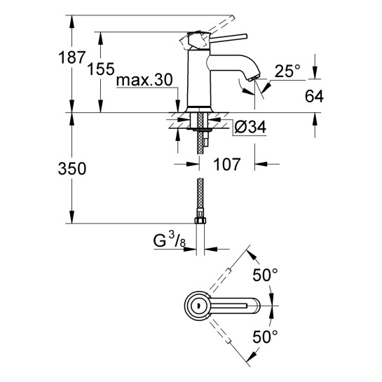 Додаткове фото - Змішувач для раковини Grohe BauClassic S-Size 23162000