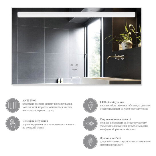 Додаткове фото - Дзеркало Kroner KRP Spiegel HR5 - 8060 з LED-підсвічуванням та антизапотіванням