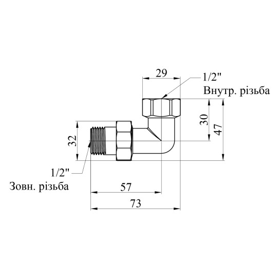 Додаткове фото - Згін-американка кутова посилена LexLine 1/2 " ВЗ нікельована НК0802-Вн