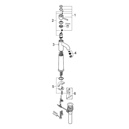 Додаткове фото - Змішувач для раковини Grohe BauClassic XL-Size 32868000 з донним клапаном