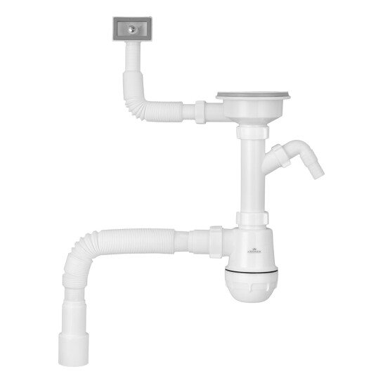 Головне фото - Сифон для кухонної мийки Kroner KRP KS02-1WHI 3 1/2"х40/50 мм з відводом для пральної машини, з квадратним переливом