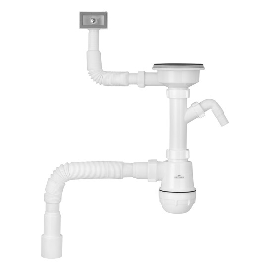 Головне фото - Сифон для кухонної мийки Kroner KRP KS02-1BLK 3 1/2"х40/50 мм з відводом для пральної машини, з квадратним переливом