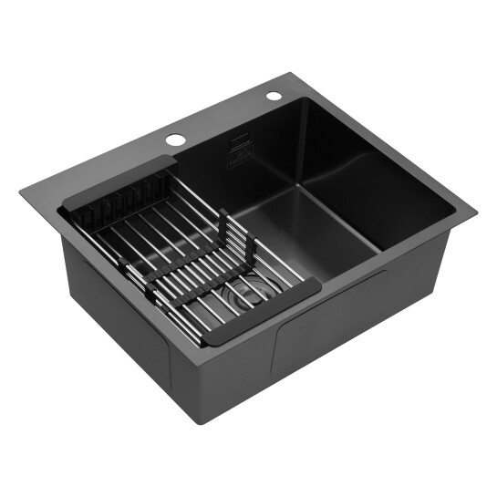 Додаткове фото - Комплект кухонна мийка Kroner Schwarze-6050HM PVD + змішувач Ersel-GRP03393BLK + дозатор Spender-026