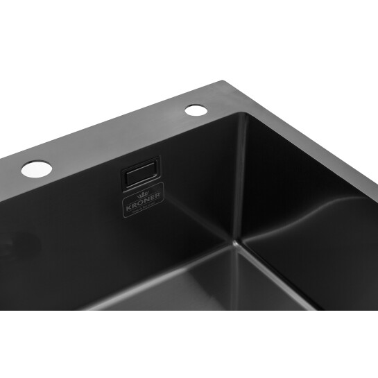 Додаткове фото - Комплект кухонна мийка Kroner Schwarze-6050HM PVD + змішувач Ersel-GRP03393BLK + дозатор Spender-026