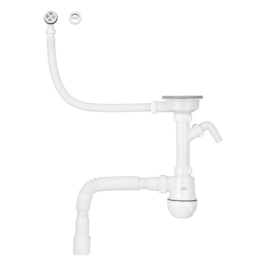 Головне фото - Сифон для кухонної мийки Kroner KRP KS02R-1WHI 3 1/2"х40/50 мм з відводом для пральної машини, з круглим переливом