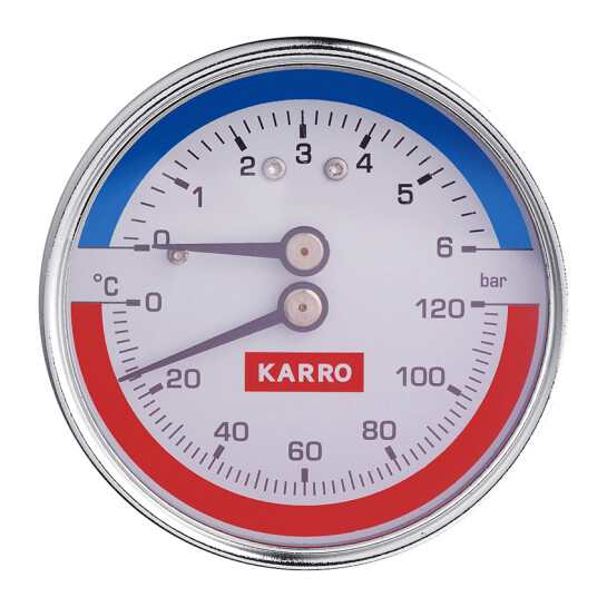 Головне фото - Термоманометр Karro 1/2"х1/4" горизонтальний 63 мм KR-1086В