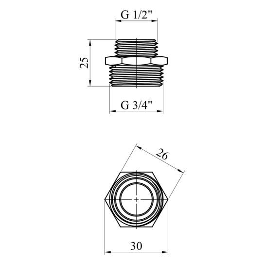 Додаткове фото - Ніпель перехідний WaGa 3/4"х1/2" ЗЗ нержавіюча сталь