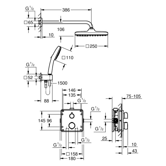 Додаткове фото - Душова система прихованого монтажу термостатична Grohe QuickFix Precision Grohtherm Cube 34882000