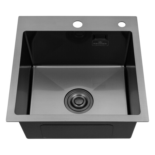 Додаткове фото - Комплект кухонна мийка Kroner Schwarze-4545HM PVD + змішувач Edelstahl Klassisch-SCH035PVD + дозатор Spender-026