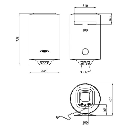 Додаткове фото - Водонагрівач Ariston PRO1 R 80 V 1,8K PL DRY HEATER з сухим ТЕНом 3201855