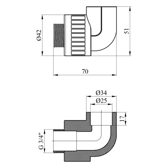 Додаткове фото - Коліно PPR GrandiTherm 25х3/4" РЗ