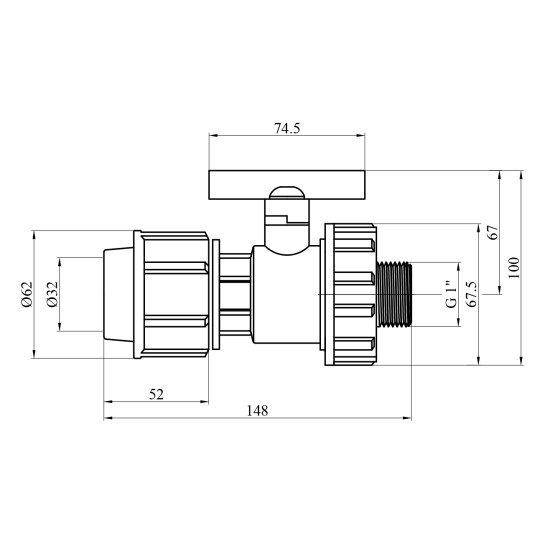 Додаткове фото - Кран ПЕ STR 32х1" РЗ