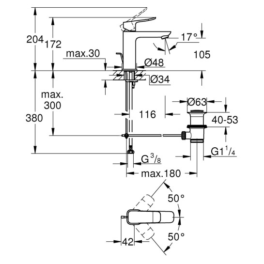 Додаткове фото - Змішувач для раковини Grohe QuickFix Dice M-Size 1018322430 з донним клапаном