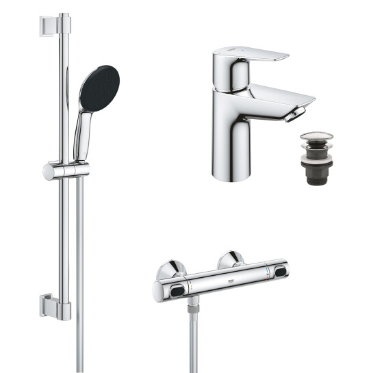 Головне фото - Набір змішувачів Grohe Quickfix термостат для душу з душовим гарнітуром Precision Flow THM та змішувач для раковини StartEdge S-Size UA202503TE