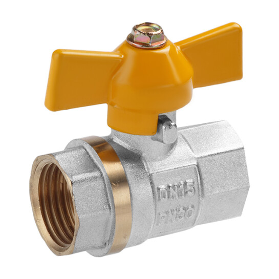 Головне фото - Кран кульовий для газу Valves 1/2" ВВ PN30 жовтий метелик, нікельований
