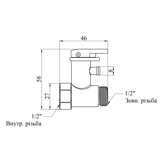 Додаткове фото - Запобіжний клапан для бойлера Kroner 1/2" ВЗ з ручкою нікельований 38000020