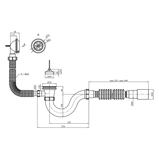 Додаткове фото - Сифон для ванни Agua BS02 1 1/2"х40/50 мм прямоточний, з переливом