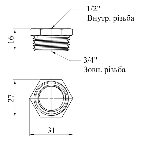 Додаткове фото - Футорка WaGa 1/2"х3/4" ВЗ нержавіюча сталь
