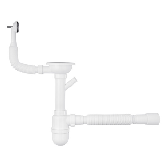Головне фото - Сифон для кухонної мийки Agua KS02R-1 3 1/2''х40/50 мм з відводом для пральної машини, з круглим переливом