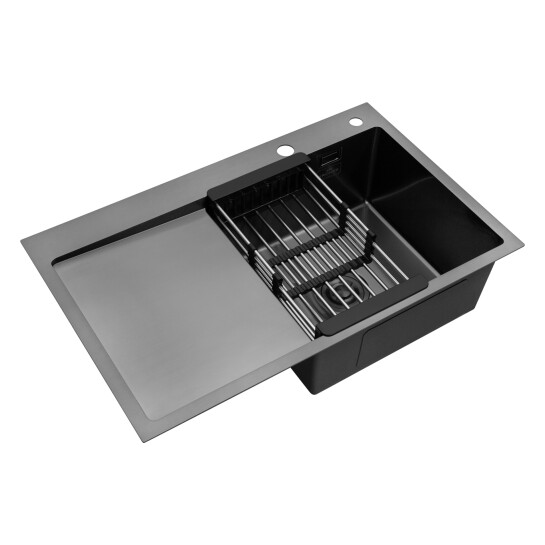 Додаткове фото - Комплект кухонна мийка Kroner Schwarze-7849RHM PVD + змішувач Edelstahl Klassisch-SCH035PVD + дозатор Spender-026