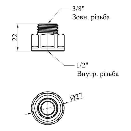 Додаткове фото - Перехід посилений LexLine 1/2"х3/8" ВЗ латунний УК0640-В