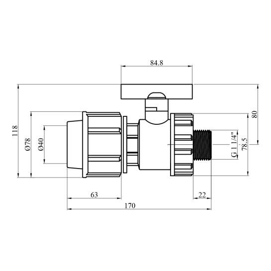Додаткове фото - Кран ПЕ STR 40х1 1/4" РЗ