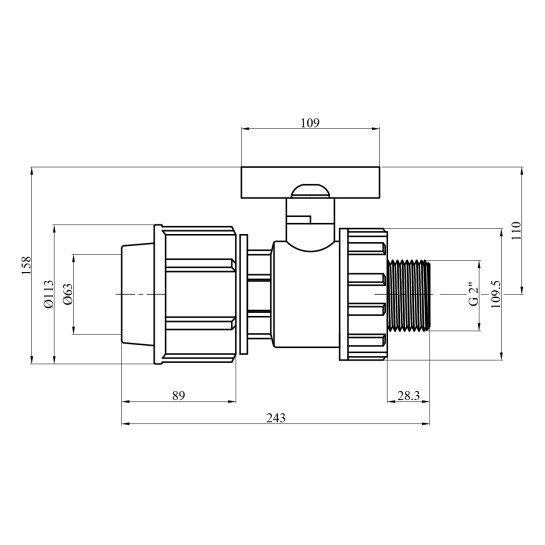 Додаткове фото - Кран ПЕ STR 63х2" РЗ