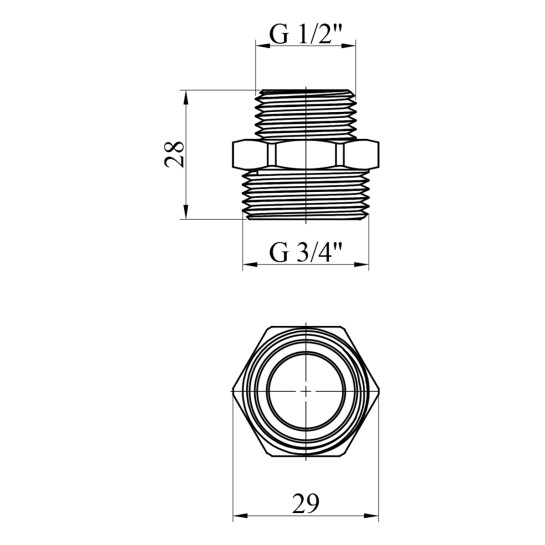 Додаткове фото - Ніпель перехідний посилений LexLine 1/2"х3/4" ЗЗ нікельований НК0511-Вн