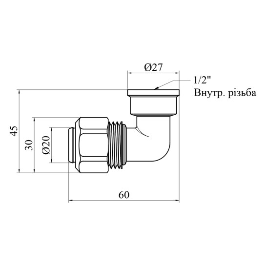 Додаткове фото - Коліно металопластикове Karro 20х1/2" РВ нікельоване KR-0621