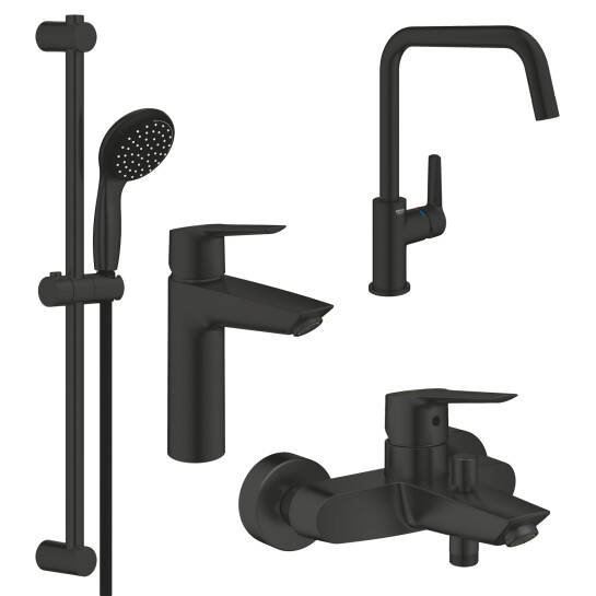 Головне фото - Набір змішувачів 4 в 1 для ванної кімнати та кухні Grohe QuickFix Start Black M-Size UA303301MK