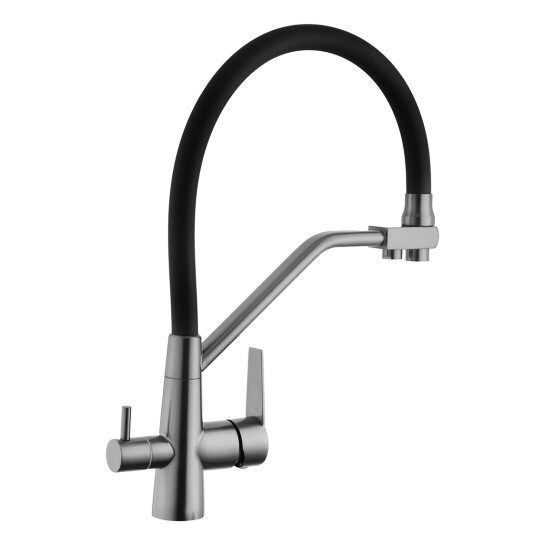 Додаткове фото - Комплект кухонна мийка Kroner Schwarze-6350HM PVD + змішувач Edelstahl Klassisch-PVD03817BLK + дозатор Spender-026