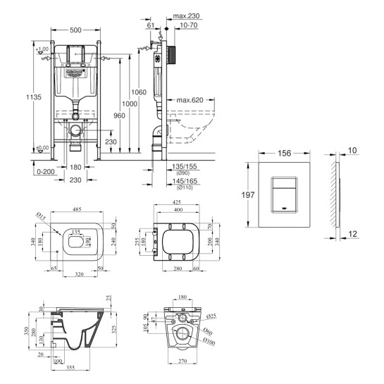 Додаткове фото - Комплект 4 в 1: Інсталяція Grohe Solido 2 в 1 38971000 + Панель змиву Even Black 38966KV0 + Унітаз Kroner Eifel WHI493436 TORNADO (38971966KV0KE49T)