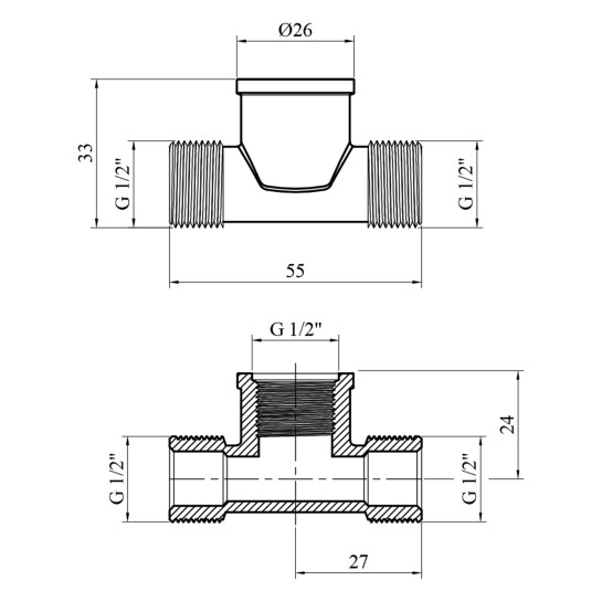 Додаткове фото - Трійник посилений LexLine 1/2" ЗВЗ латунний УК0291-В