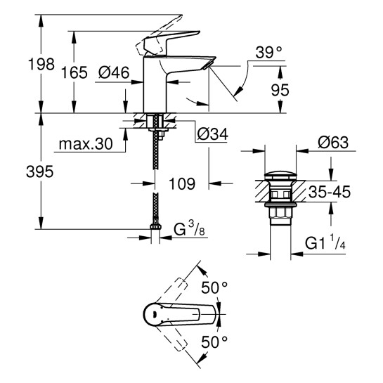 Додаткове фото - Змішувач для раковини Grohe QuickFix Start S-Size 235502432 з донним клапаном