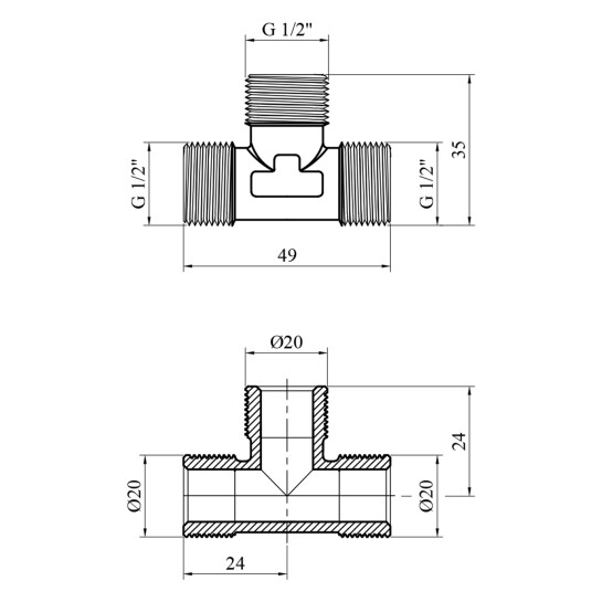 Додаткове фото - Трійник посилений LexLine 1/2" ЗЗЗ латунний УК0241-В