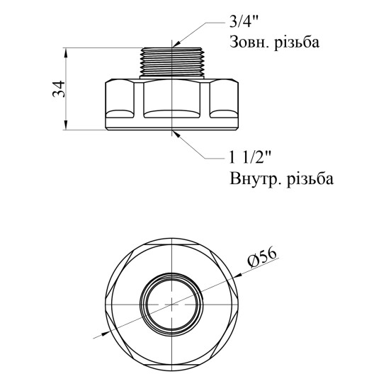 Додаткове фото - Перехід посилений LexLine 1 1/2"х3/4" ВЗ нікельований НК0604-Вн