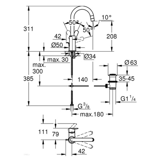 Додаткове фото - Змішувач для раковини Grohe QuickFix Start L-Size 242032432 з донним клапаном