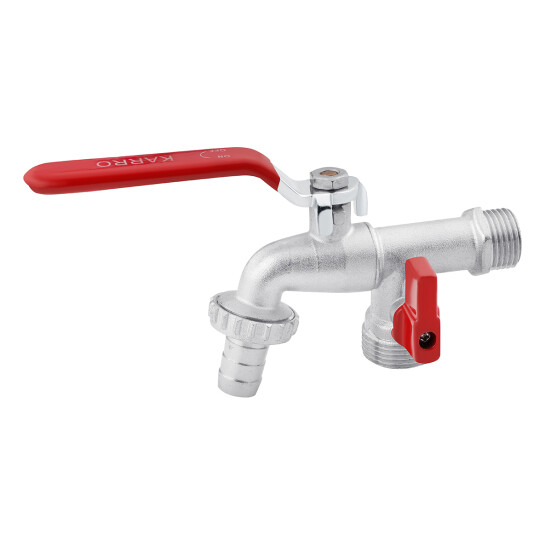 Головне фото - Кран для поливу Karro на 2 виходи 1/2"x3/4" PN40 з пластиковим виходом Garden, нікельований KR-12014