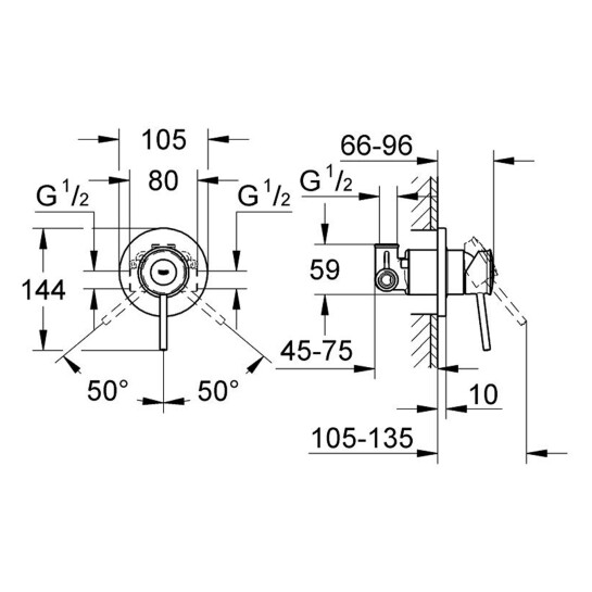 Додаткове фото - Змішувач прихованого монтажу для душу Grohe BauClassic 29048000