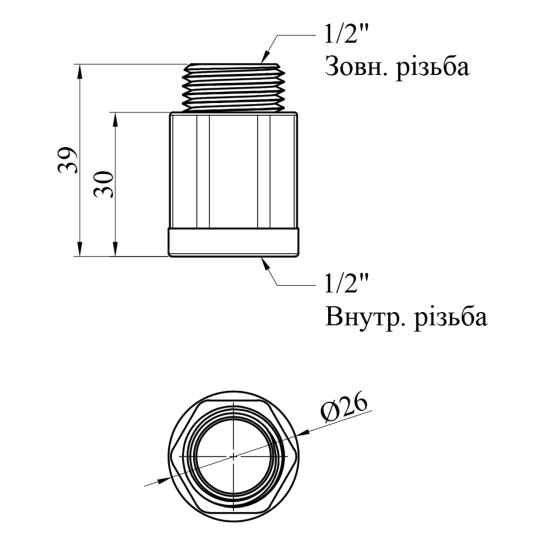 Додаткове фото - Подовжувач посилений LexLine 1/2'' ВЗ, L=30 мм нікельований НК0601-30Вн