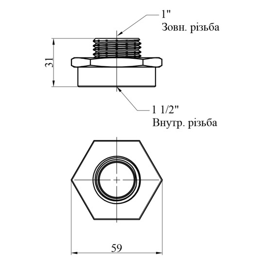 Додаткове фото - Перехідник Karro 1 1/2"х1" ВЗ нікельований KR-3117