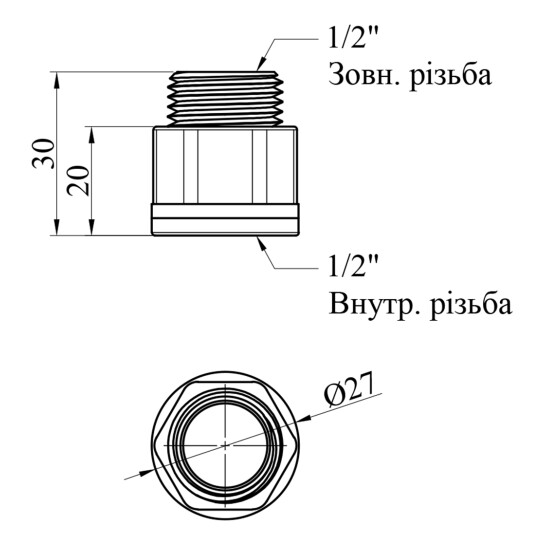 Додаткове фото - Подовжувач посилений LexLine 1/2" ВЗ, L=20 мм латунний УК0601-В20
