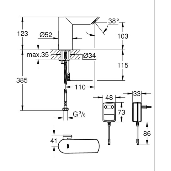 Додаткове фото - Змішувач безконтактний для раковини Grohe Bau Cosmopolitan E 36453000