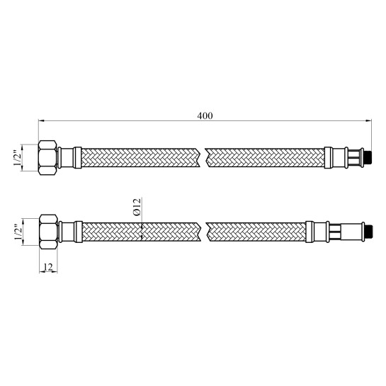 Додаткове фото - Гнучка підводка для підключення змішувача Kroner KRP 1/2"хМ10 ВЗ 40 см в обплетенні з нержавіючої сталі (пара)