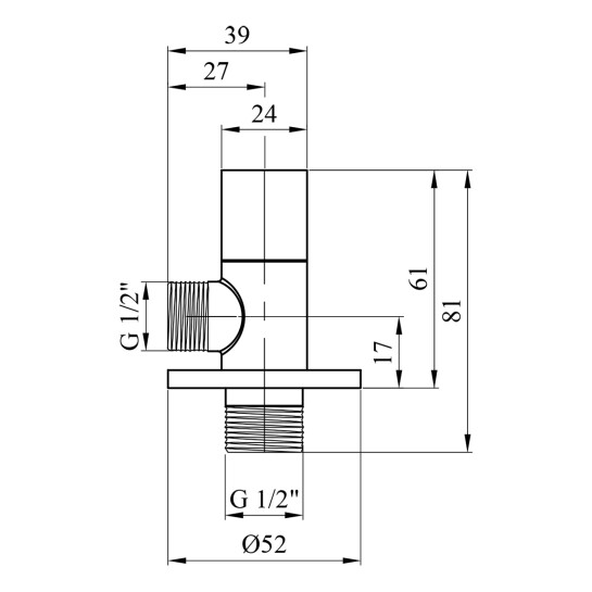 Додаткове фото - Кран приладовий для підключення Karro 1/2"х1/2" ЗЗ хромований KR-3116