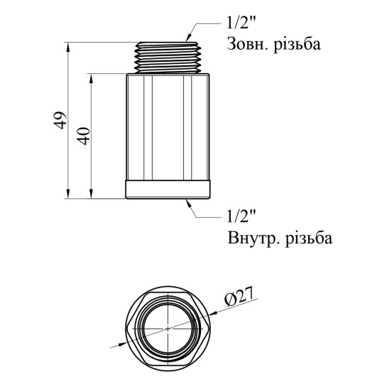 Додаткове фото - Подовжувач посилений LexLine 1/2" ВЗ, L=40 мм латунний УК0601-В40