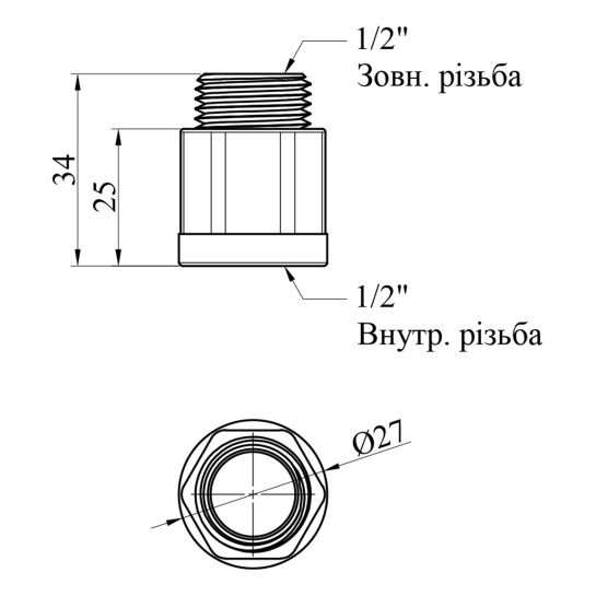 Додаткове фото - Подовжувач посилений LexLine 1/2'' ВЗ, L=25 мм нікельований НК0601-25Вн
