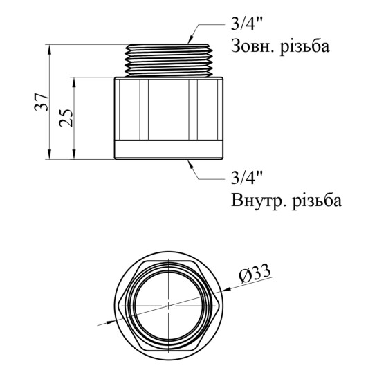 Додаткове фото - Подовжувач посилений LexLine 3/4" ВЗ, L=25 мм латунний УК0609-В25