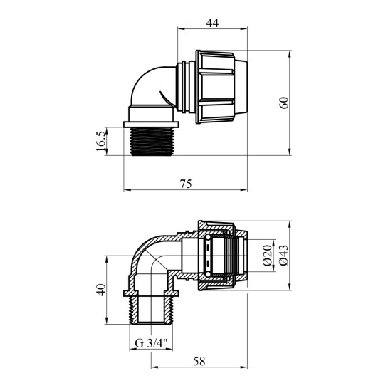 Додаткове фото - Коліно ПЕ SPT 20х3/4" РЗ